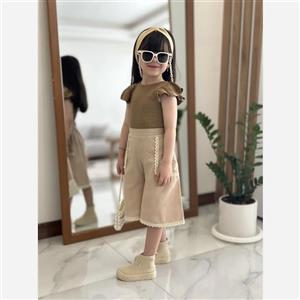 ست تاپ و شلوارک دخترانه طرح سلنا جنس پنبه و لنین سایز 2 تا 9 سال