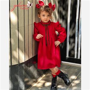 پیراهن دخترانه طرح یلدا جنس مخمل کبریتی مناسب 2 تا 8 سال