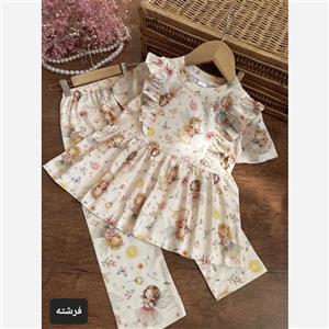 ست تیشرت و شلوار دخترانه جنس پنبه یکرو سایز 40 تا 60