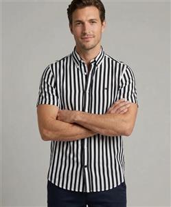 پیراهن آستین کوتاه مردانه کتان Tommy Hilfiger مدل Slim Fit طرح راه‌راه
