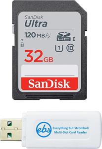 کارت حافظه SanDisk SD Ultra Class 10 سازگار با دوربین دیجیتال Sony Cyber-Shot DSC-W800, W830, W810 به همراه کارت خوان چندکاره Everything But Stromboli