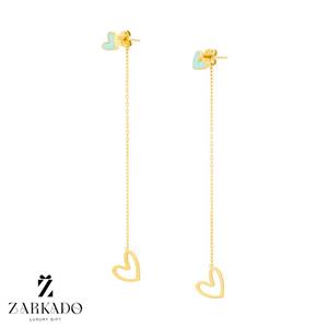 گوشواره میخی طلا قلب و آویز زنجیری قلب کد E5638