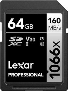 کارت حافظه 64 گیگابایتی Lexar Professional 1066x SDXC، UHS-I، C10، U3، V30، ویدئو Full-HD و 4K، سرعت خواندن تا 160 مگابایت بر ثانیه، برای دوربین های DSLR و بدون آینه (LSD1066064G-BNNNU)
