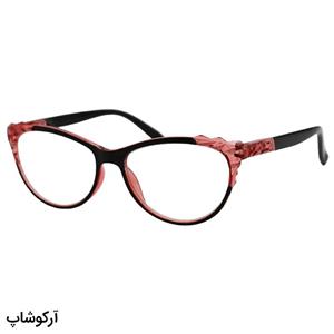 عینک مطالعه نزدیک بین نمره  2.00 به همراه قاب و دستمال، شکل چشم گربه‌ای و دسته فنردار مدل FB9155