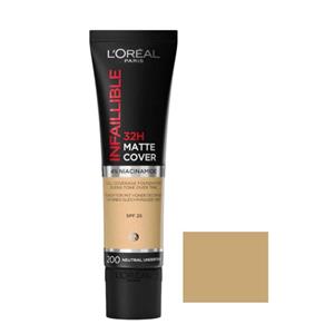 کرم پودر مایع Spf 25 لورآل مدل Matte Cover 32H شماره 200 مناسب برای انواع پوست حجم 30 میلی‌ لیتر