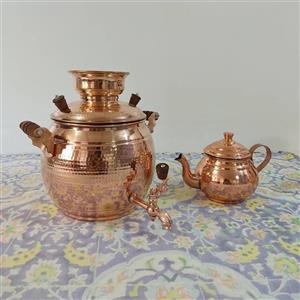 سماور روگازی 5 لیتری تمام مسی با قوری رنگ ثابت