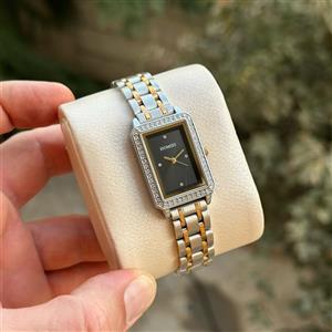 ساعت زنانه هومیس مستطیل دورنگ طلایی صفحه مشکی HM22354s01-4(HOMIES)