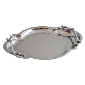 سینی پذیرایی مدل بیضی گوشه دار متوسط استیل براق کد SS-80084 نقره ای