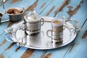 سینی پذیرایی مدل گرد بزرگ استیل مات کد SK-80087 نقره ای