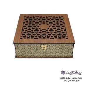 جعبه پذیرایی آجیل و شکلات طرح خاتم مدل ترمه