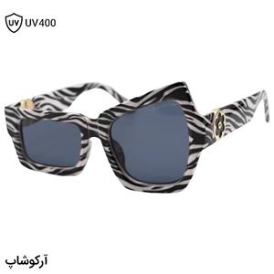 عینک آفتابی لویی ویتون با فریم فانتزی و خاص، رنگ سفید و مشکی براق و عدسی دودی تیره مدل 96009