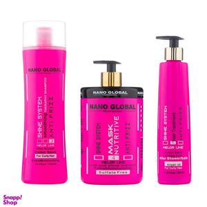 پک شامپو و ماسک داخل و بعد حمام نانوگلوبال (Nano Global) مدل Shine System سری Anti Frizz حجم 1000 میلی لیتر
