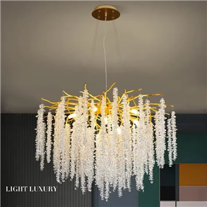 لوستر درختی وارداتی سقفی و آویز شاخه نبات  LED پست مدرن ، با کریستال درخشنده و بلند  و پرپشت K9