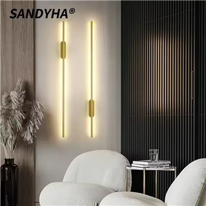 چراغ دیواری LED لوله‌ای خطی ساده و مدرن خارجی طلایی، بالا پایین، پس‌زمینه روبرو، چراغ دیواری LED کنار تخت، راهرو، دیوارکوب LED  طلایی