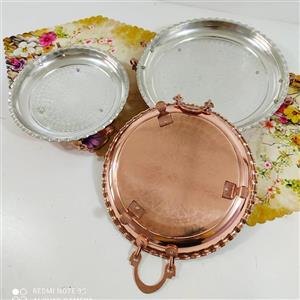 سینی دسته پایه دار مسی زنجان رنگ ثابت قطر 30