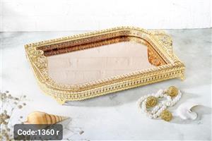 سینی نگین دار طلایی گل دار اماراتی 1360
