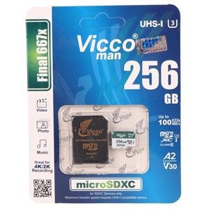 رم میکرو 256 گیگ ویکومن Vicco Man Final 667X A2 V30 U3 100MB/sخشاب