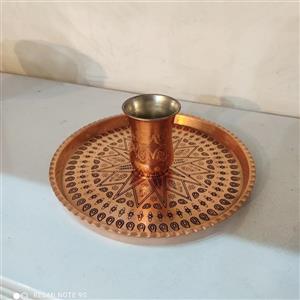 سینی گرد مسی طرح دار زنجان رنگ ثابت 