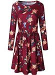 ZESICA Women's Long Sleeve Floral Pockets Casual Swing Pleated T-Shirt Dress 