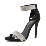 Olivia Jaymes Women's Dress Sandal | Round Toe | Rhinestone Covered Ankle Strap | Stiletto Heel Sandals