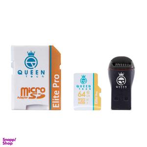 حافظه microSDXC کویین تک  Elite pro 566X کلاس 10 استاندارد UHS-I U3 85MBps ظرفیت 64 گیگ با آداپتور SD و کارت خوان