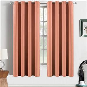 Yakamok Blackout Curtains Solid Grommet Top Window Curtains for Girls' Bedroom, 2 tie Backs Included(52x63 Inch, Coral Orange, 2 Panels) 