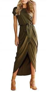 Yidarton Women's Casual Short Sleeve Slit Solid Party Summer Long Maxi Dress 