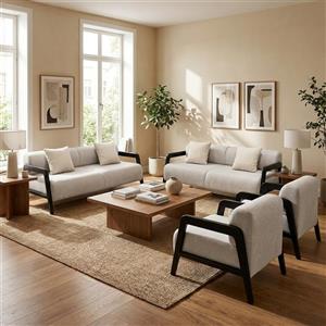 مبل راحتی هشت نفره با روکش پارچه و پایه چوب گالری چوب آشنایی مدل Hsr-8 به همراه 6 کوسن