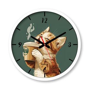 ساعت دیواری بزرگ راویتا طرح گربه و قهوه - Cat and Coffee کد 3676