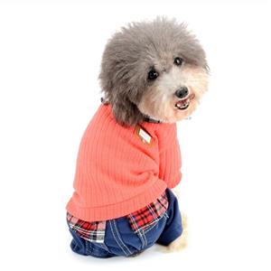 Zunea Dog Sweater Jumpsuit Puppy Clothes for Small Dog Girls Boys Winter Warm Outfits Soft Pet Overall Pant Apparel Plaid Shirt Collar 