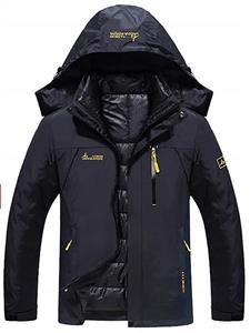 YXP Men's Double Layer Jacket Waterproof Puff Liner Winter Cotton Coat Black 
