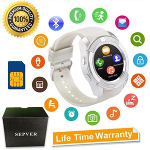 Smart Watch SN08 Smart Watches Round with Touch Screen Camera SIM Card Slot Sport Fitness Tracker Smartwatch Compatible with Android Phones Samsung Huawei Xiaomi Sony iPhone Women Men Kids (White) 
