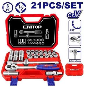 ست 21 پارچه آچار بکس 1/2 اینچ EMTOP مدل ESKT12211