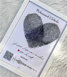 تابلو کلاژ اثرانگشت قلب دونفره