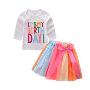 KIDSA 1-7T Baby Toddler Little Girls Birthday Outfits T-Shirt Tops + Colorful Rainbow Tutu Skirts Clothes Set 