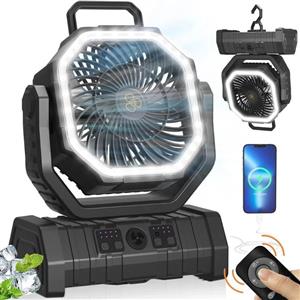 پنکه شارژی کمپینگ مدل F6 با چراغ LED و کنترل از راه دور 