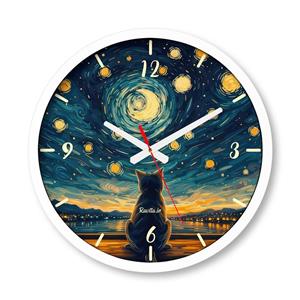 ساعت دیواری بزرگ راویتا طرح گربه به سبک ون گوک - Van Gogh کد 3836