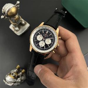 ساعت مچی مردانه برایتلینگ نوی‌تایمر بند چرم رزگلد صفحه مشکی Breitling Navitimer