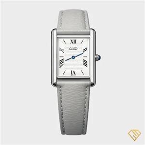 ساعت زنانه کارتیر مدل تانک (Cartier Tank)، موتور ژاپن بند طوسی، کیفیت مستر