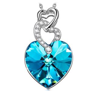 Kate Lynn Necklaces for Women Jewelry Gift ❤️Heart to Heart❤️ Vitrail Light Bermuda Blue Swarovski Crystals Pendant Necklaces 17 