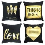 YOUR SMILE 4pcs Hot Stamping Black Cotton Linen Sofa Home Decor Design Throw Pillow Case Cushion Covers Square 18'x18 inch