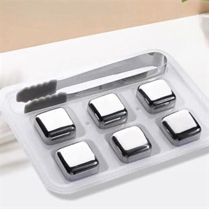 یخ استیل 6 عددی به همراه انبر سر سیلیکونی نقره ای