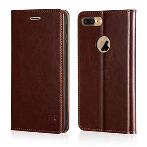 Belemay iPhone 7 Plus Wallet Case, Genuine Cowhide Leather Flip [Slim Fit] Folio Cover [Shockproof Soft TPU Inner Card Holder Slots, Kickstand, Cash Pockets Compatible Brown 