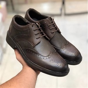 کفش مجلسی مردانه چرم طبیعی آستر بزی کفی طبی زیره پیو رنگ سوخته