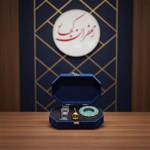 پک مخمل زعفران هشت ضلعی برلیان یک مثقال و خاتم 5گرم همراه هاون برنجی