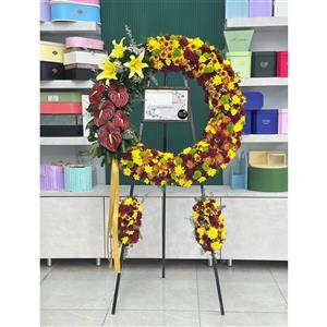 تاج گل تبریک آواز رنگها ترکیبی از داوودی و لیلیوم و آنتوریوم