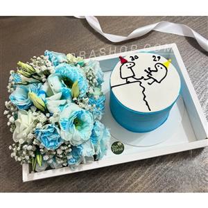 باکس گل و کیک آبی خنده