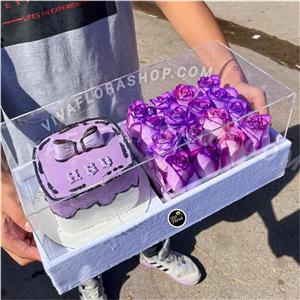 باکس گل و کیک بنفش رویاها