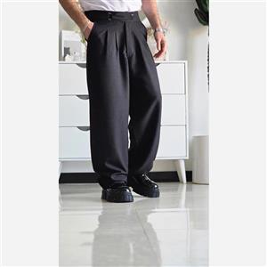 شلوار بگ پارچه ای کجراه مشکی کمر ایتالیایی پیله دار زنانه سایز L تا 3XL