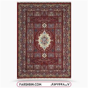 فرش خشتی قرمز 1500 شانه تراکم 4500 ابریشمی